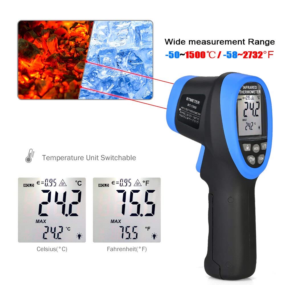 Industrial Laser Temperature Gun - 赤外線温度計-50 ℃ から1500 ℃ のレーザー高温計1高温計デジタル高温計BT-1500