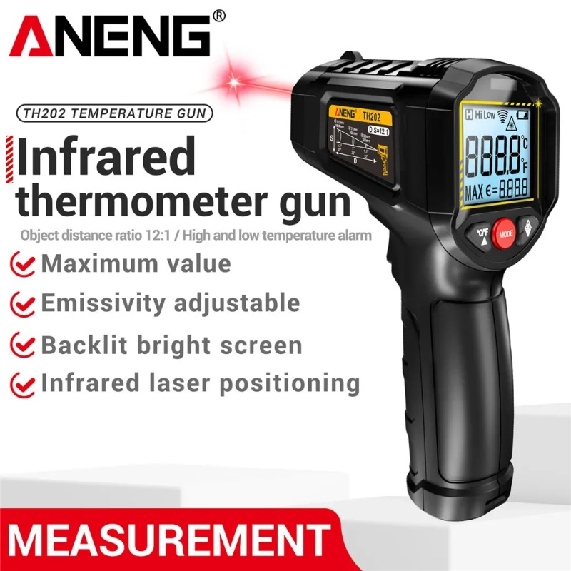 Industrial Laser Temperature Gun - ANENG TH202 工業用ハンドヘルド温度計カーテスト非接触 IR レーザー熱温度ガンポイント HD