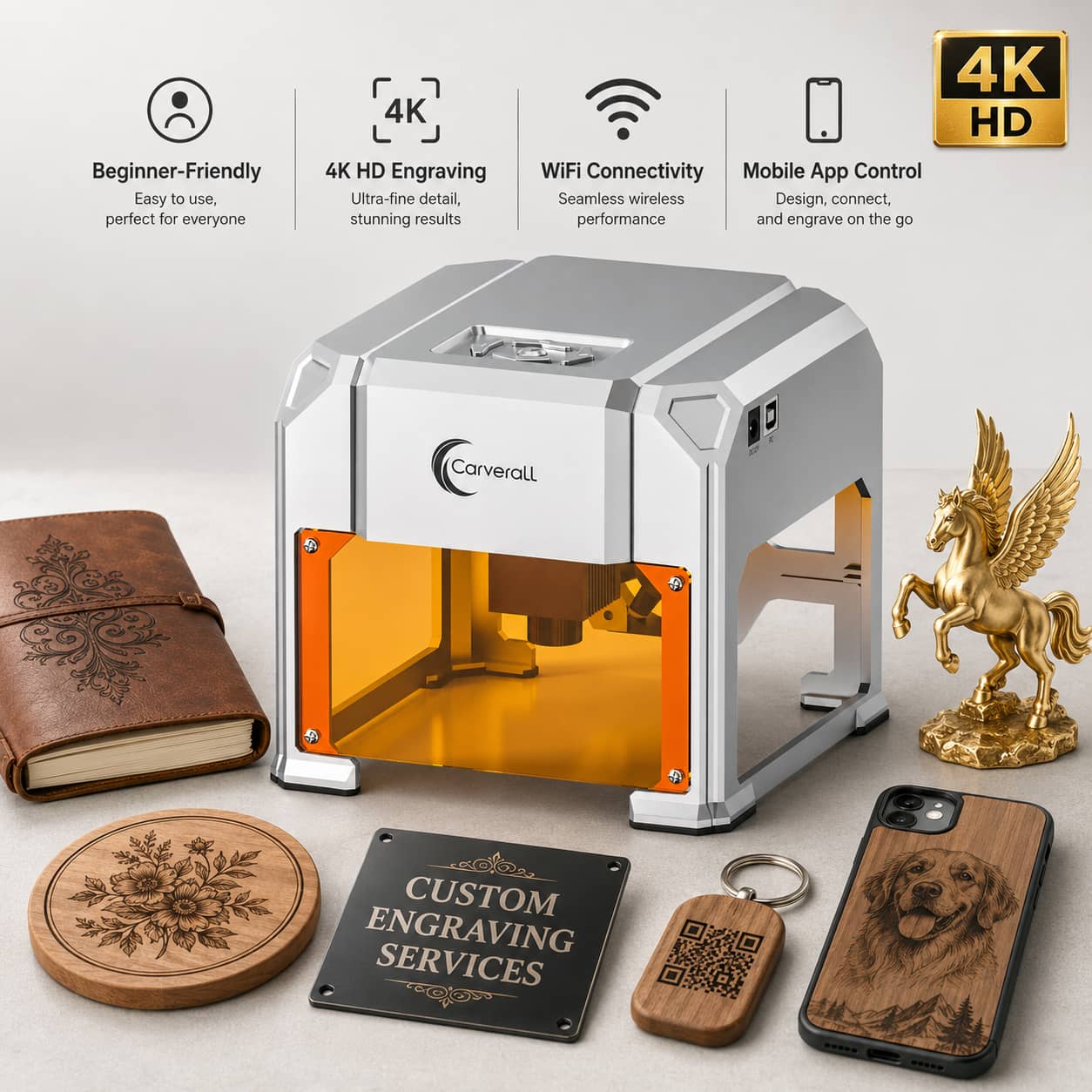 Industrial Laser Cutting Machines - カバーラルレーザー彫刻機、K4 3W、A1 Pro 5W/10W、HDカメラポジショニング＆デュアルレーザーメタルカッター、WiFiアプリ制御、木製アクリル革DIYクラフト家庭用ワークショップ向け密閉型デスクトップ彫刻ツール