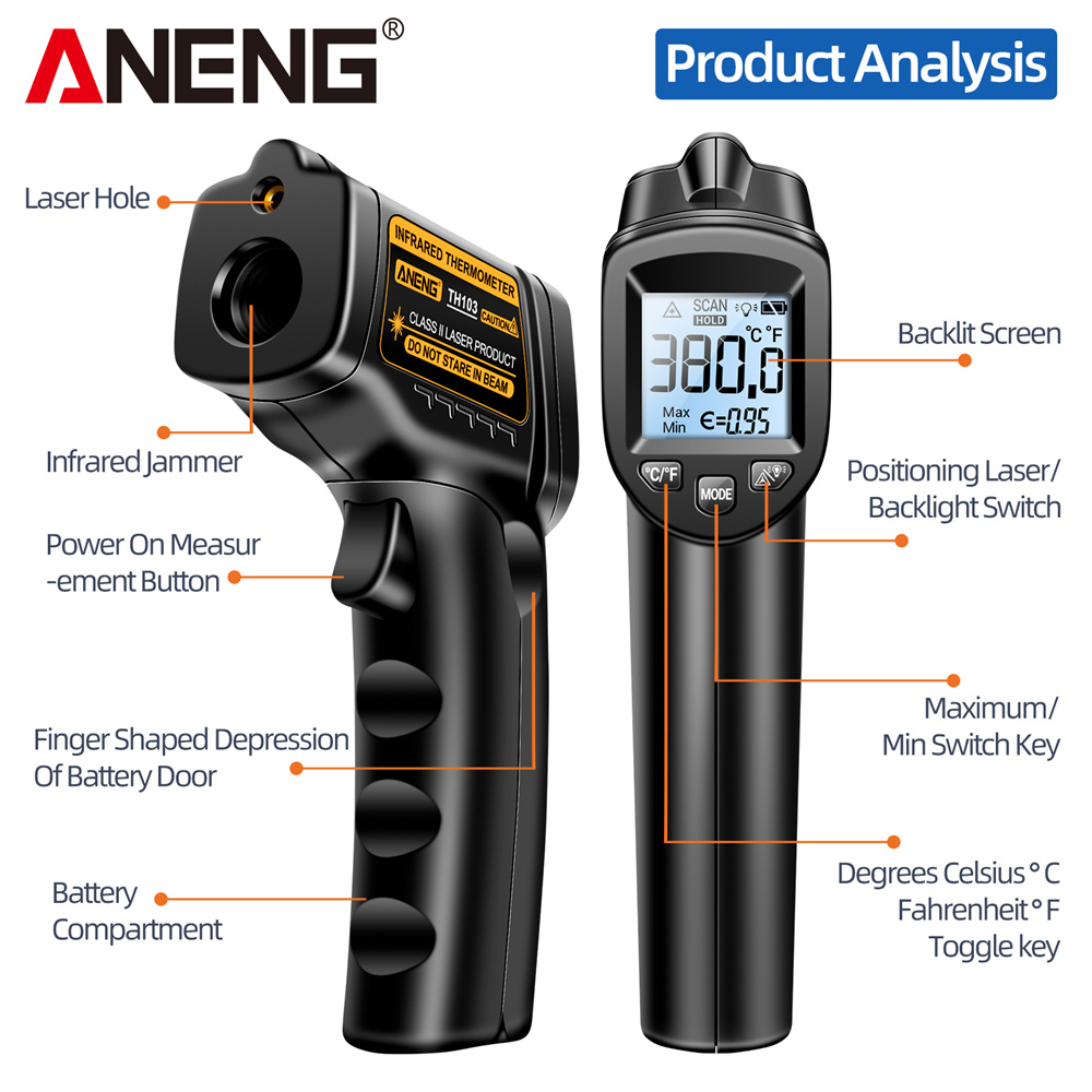 赤外線レーザー温度計工業用温度ガン ANENG TH103  - Industrial Laser Temperature Gun のレビューと価格