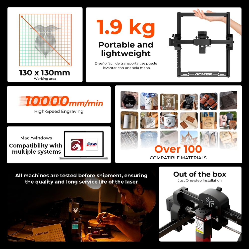 ACMER S1 6W/3.5W/2.5W ミニポータブルレ - Industrial Handheld Laser Engraver のレビューと価格