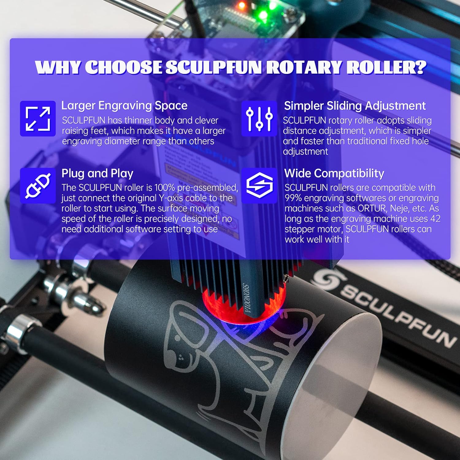 SCULPFUN レーザーロータリーローラー レーザー彫刻機 - Rotary Axis Laser Engraver のレビューと価格