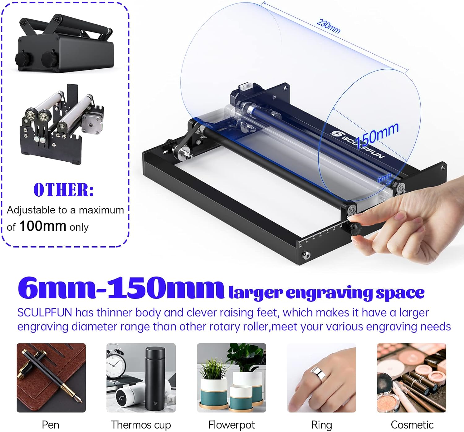 SCULPFUN レーザーロータリーローラー レーザー彫刻機 - Rotary Axis Laser Engraver のレビューと価格