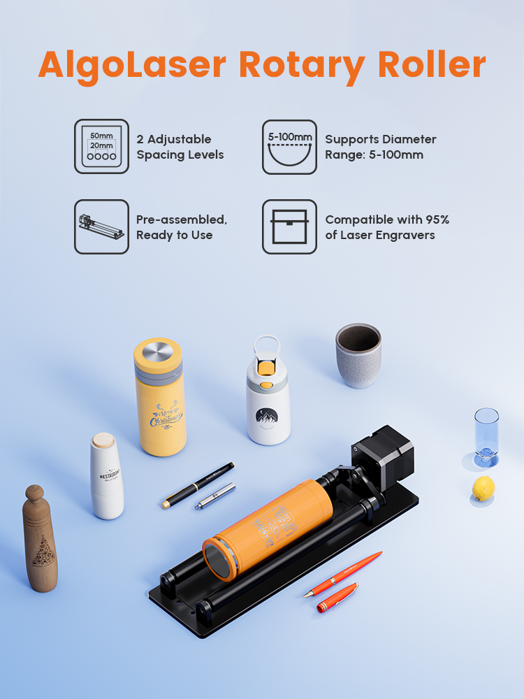 アルゴレーザー ロータリーローラー 360 °   円筒形の - Rotary Axis Laser Engraver のレビューと価格