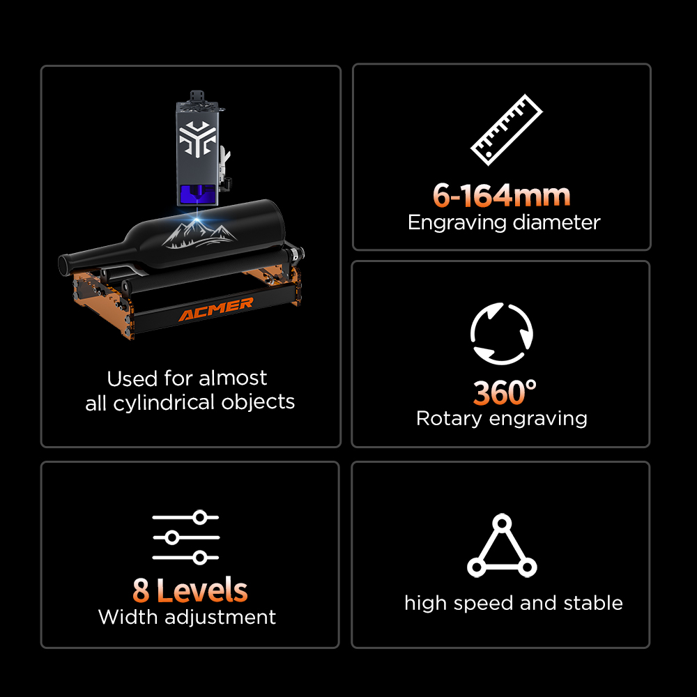ACMER M3 レーザーロータリーローラー 360 °   - Rotary Axis Laser Engraver のレビューと価格