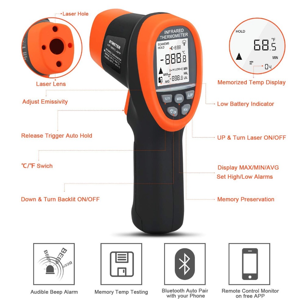BTMETER デジタル高温計非接触 IR 温度計 -58  - Industrial Laser Temperature Gun のレビューと価格