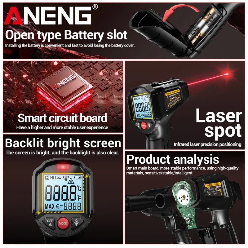 ANENG TH202 非接触赤外線温度計 工業用ハンドヘル - Industrial Laser Temperature Gun のレビューと価格