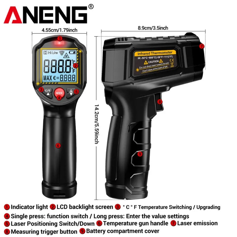 ANENG TH202 非接触赤外線温度計 工業用ハンドヘル - Industrial Laser Temperature Gun のレビューと価格