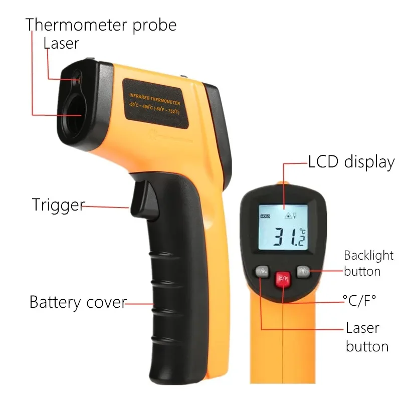 ポータブル赤外線温度計温度ガン、ピザオーブン、グリル、エンジ - Industrial Laser Temperature Gun のレビューと価格